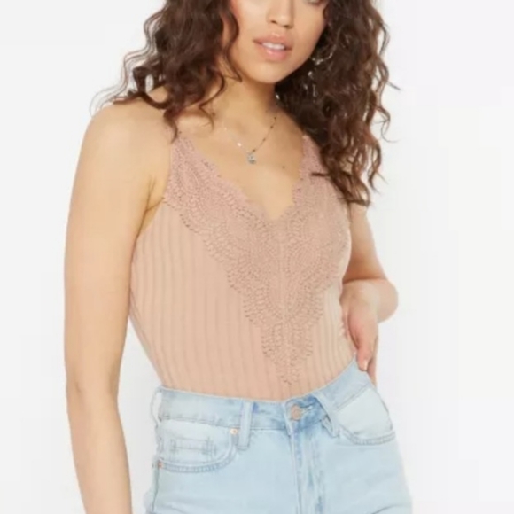 Rue21 Tan Crochet Ribbed Bodysuit XS NWT - Picture 2 of 6